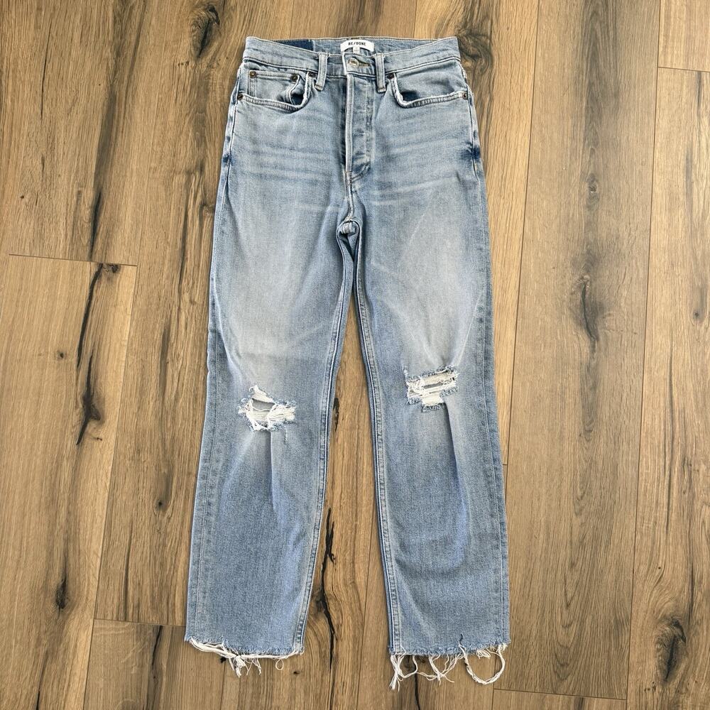 Re/Done 70s Stove Pipe Jeans Size 27 Light Destroyed Fray Hem Ankle Length EUC